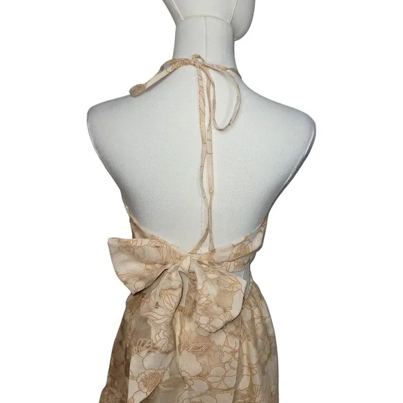 Fore Cream Floral Embroidered Maxi Sundress S Romantic Boho Resort Wedding Guest - Picture 8 of 10